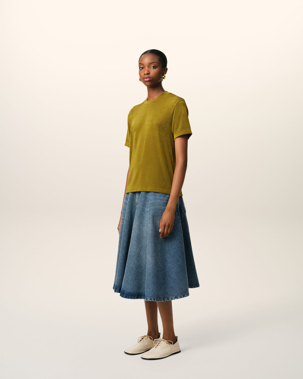 Khaki Rib Jersey Short Sleeve T-Shirt