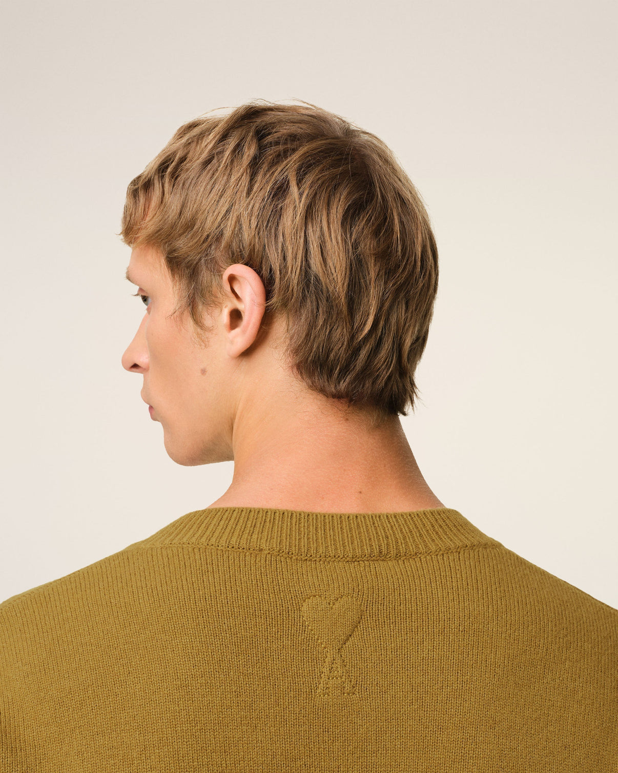 Khaki Wool Knit Bicolor V Neck Sweater