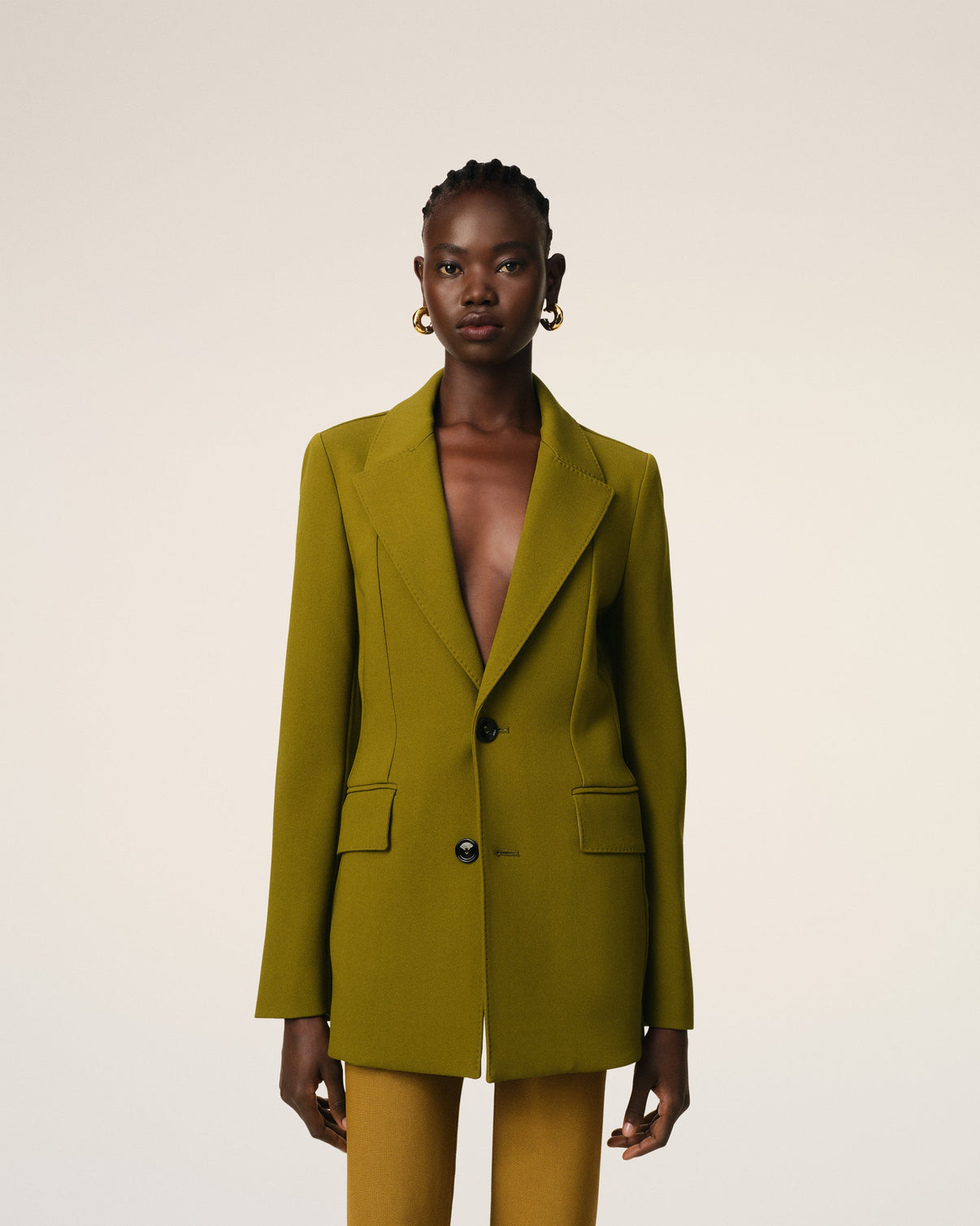 Khaki Wool Two Buttons Fitted Jacket