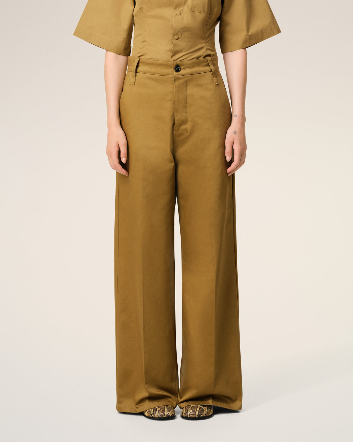 Mustard Cotton Baggy Fit Trousers
