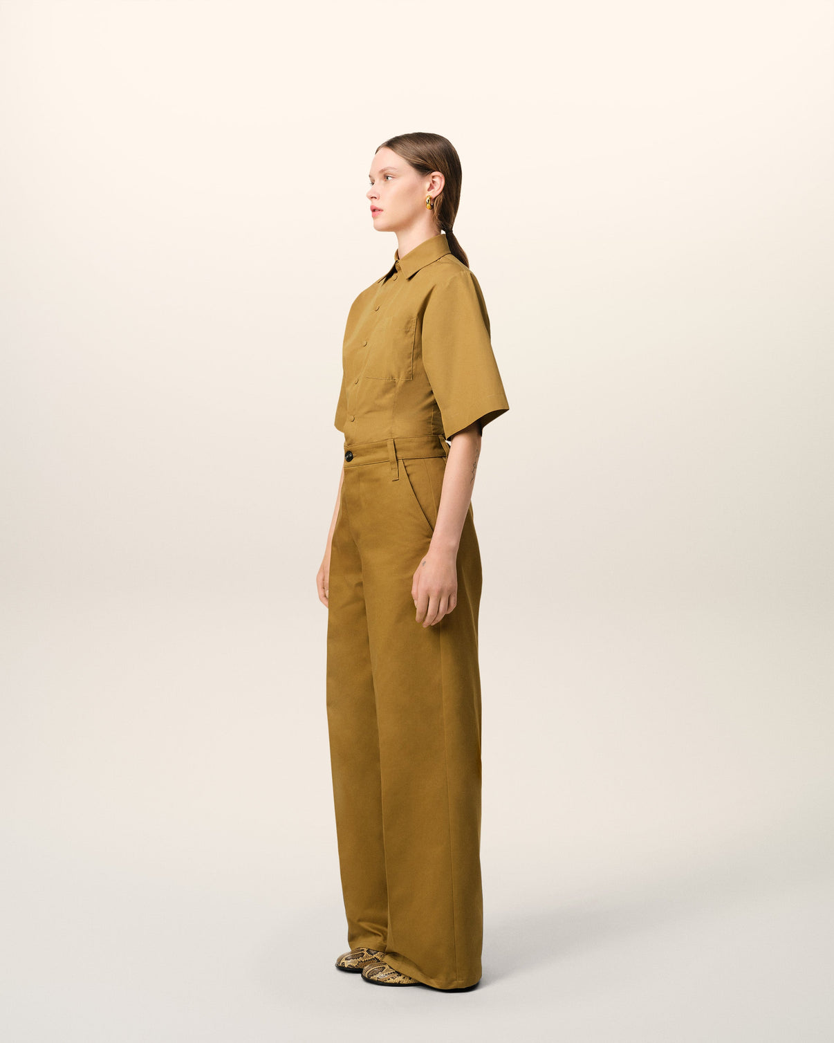 Mustard Cotton Baggy Fit Trousers
