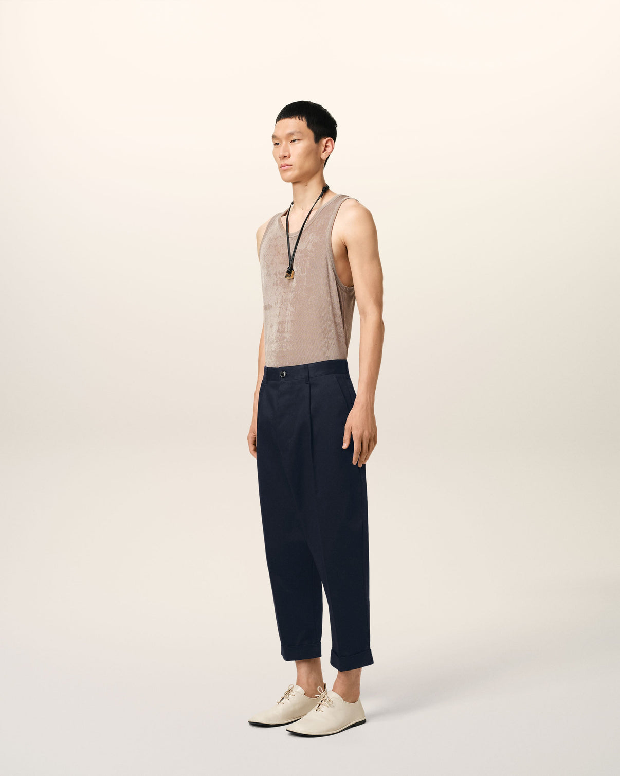 Navy Cotton Carrot Oversized Trousers