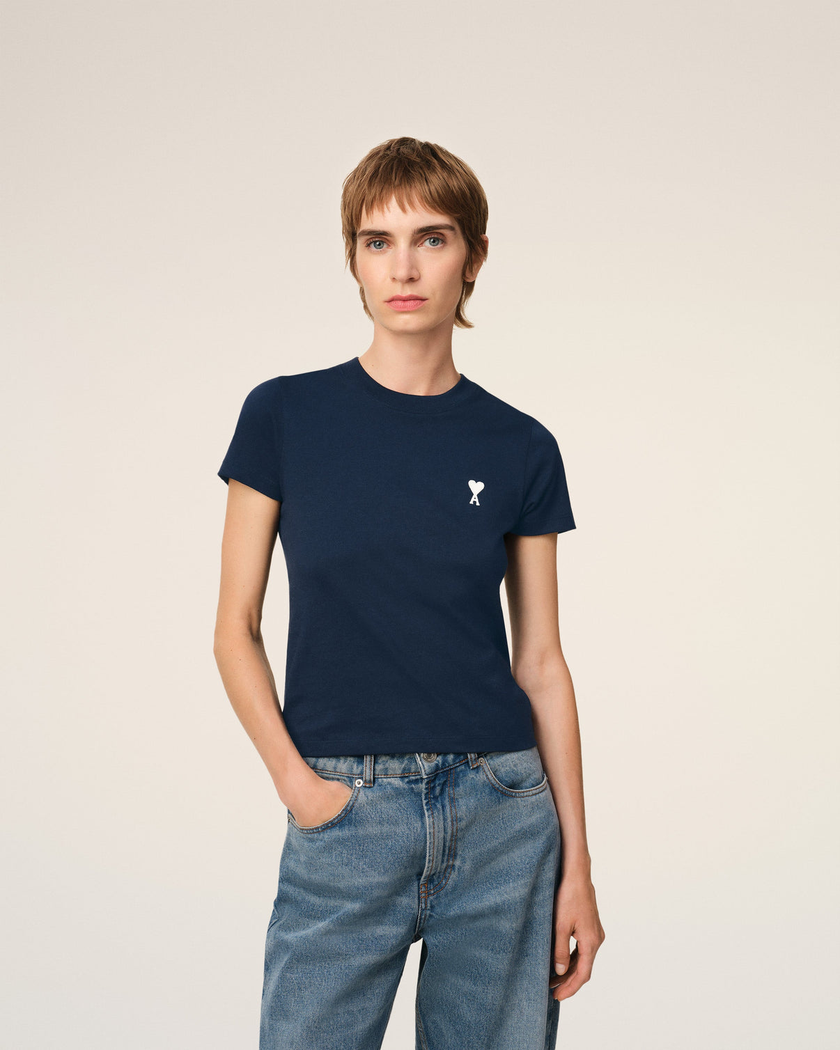 Navy Cotton Cropped T-Shirt