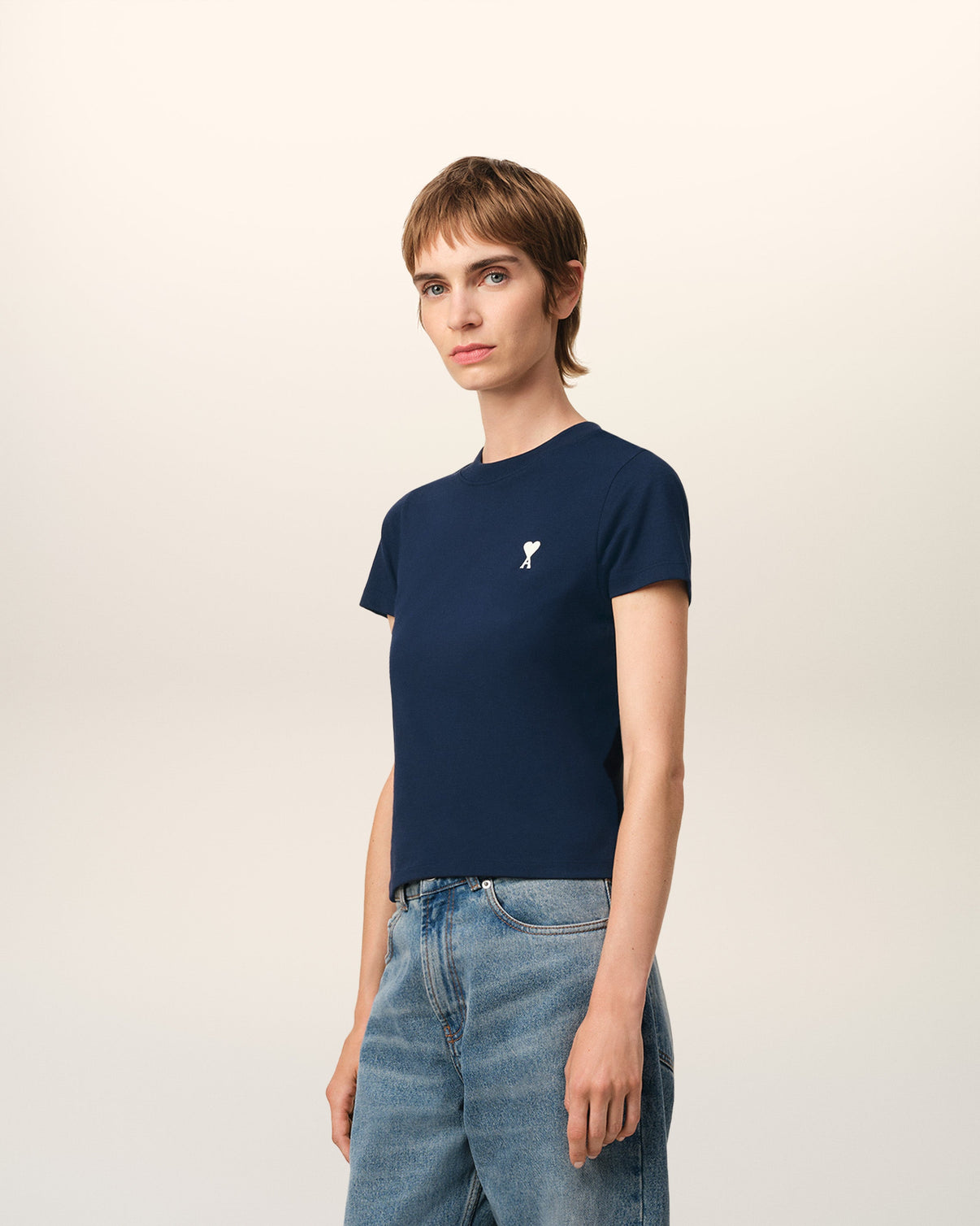 Navy Cotton Cropped T-Shirt
