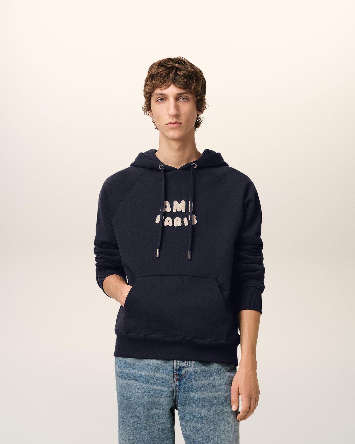 Navy Cotton Hoodie With Patch