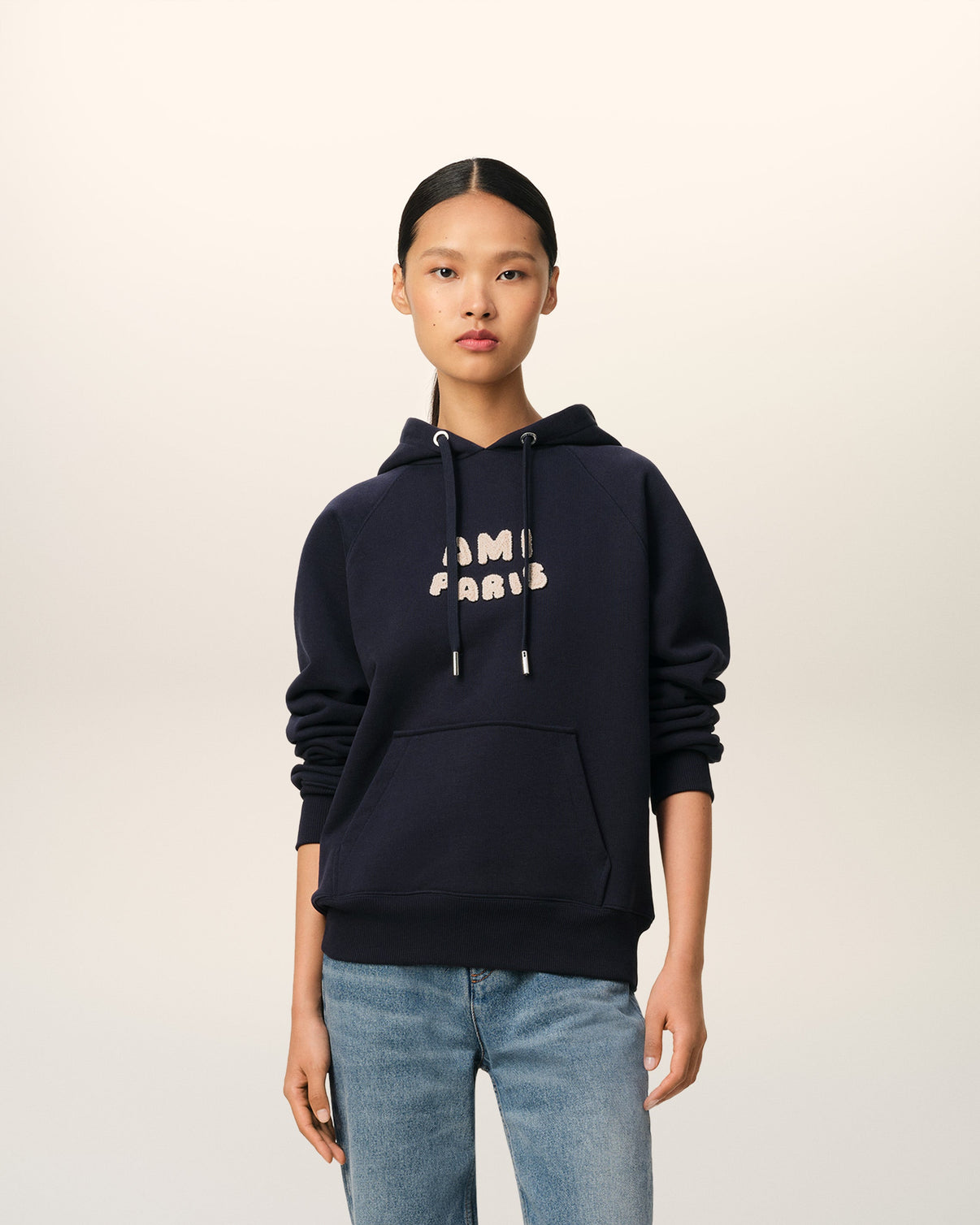 Navy Cotton Hoodie With Patch