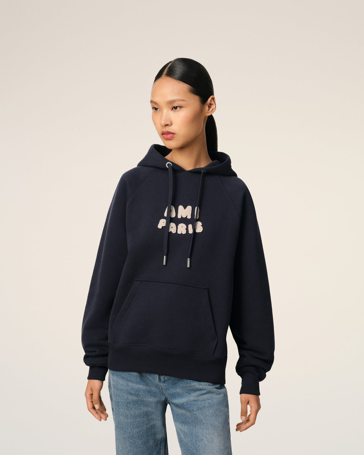 Navy Cotton Hoodie With Patch