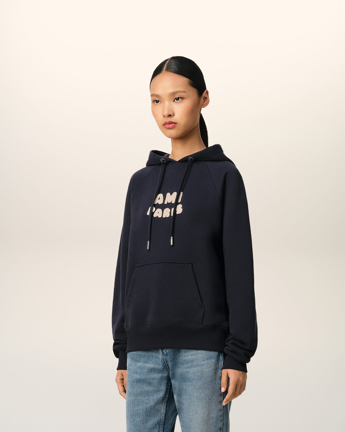 Navy Cotton Hoodie With Patch