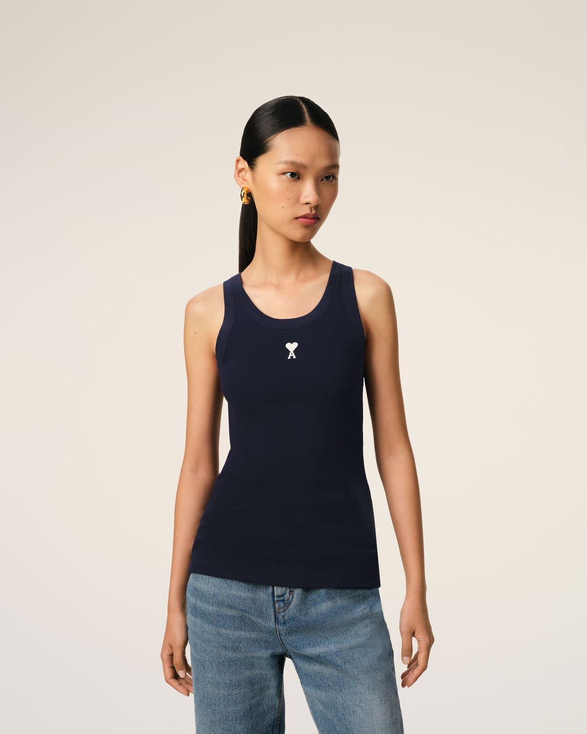 Navy Cotton Rib Tanktop