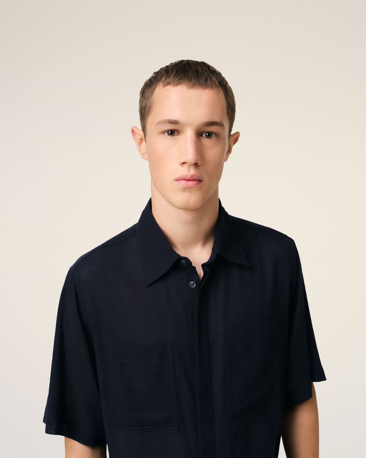 Navy Cotton Short Sleeve Shirt