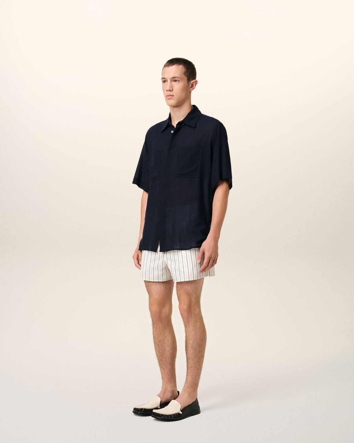 Navy Cotton Short Sleeve Shirt