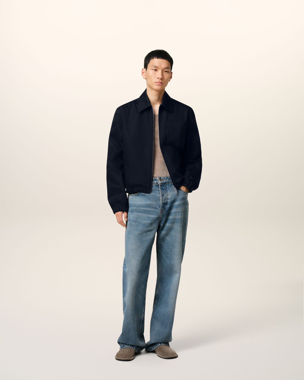 Navy Cotton Zipped Jacket