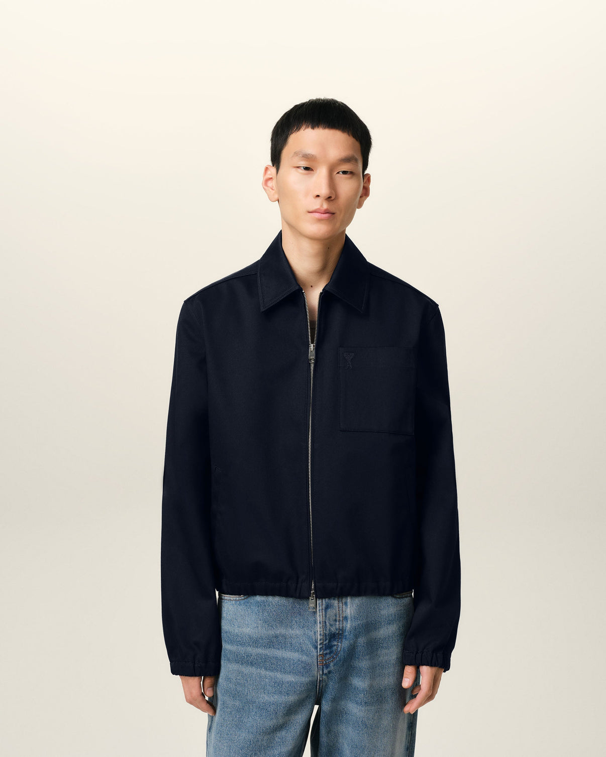 Navy Cotton Zipped Jacket