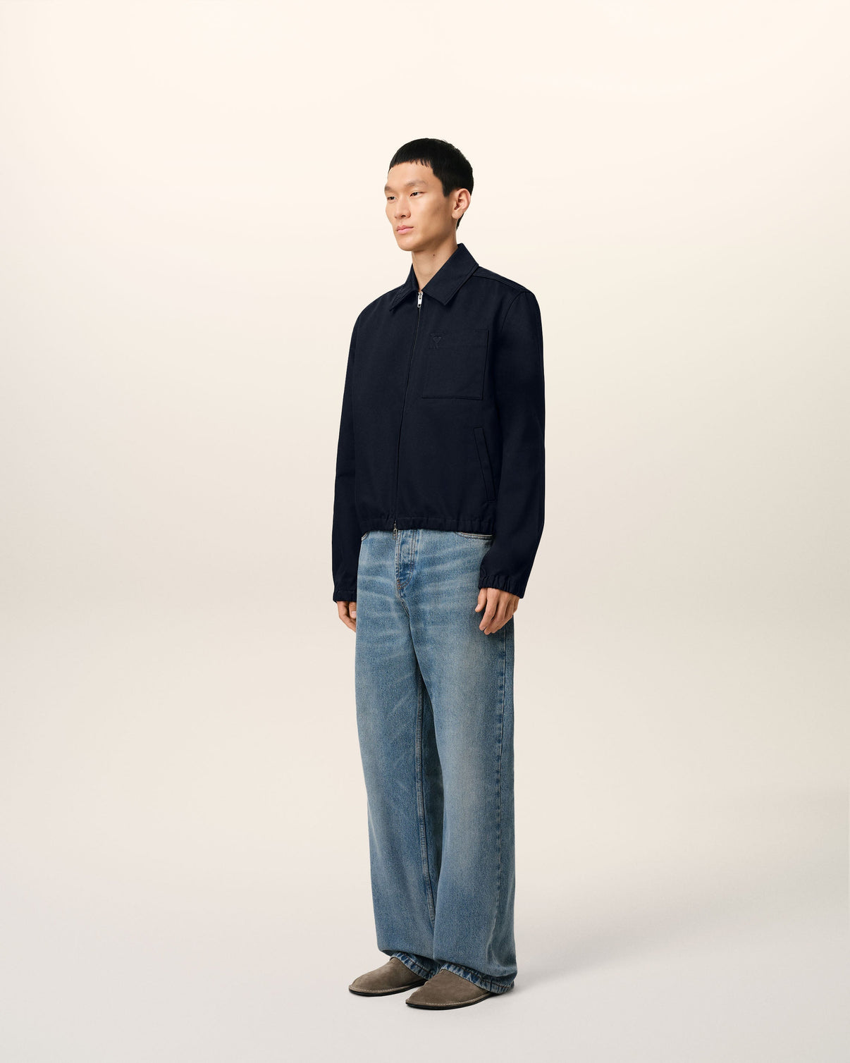 Navy Cotton Zipped Jacket
