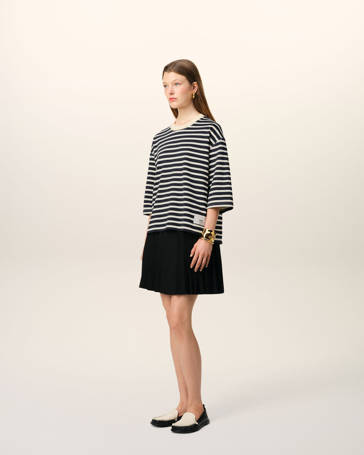 Navy Recycled Cotton Loose Striped T-Shirt