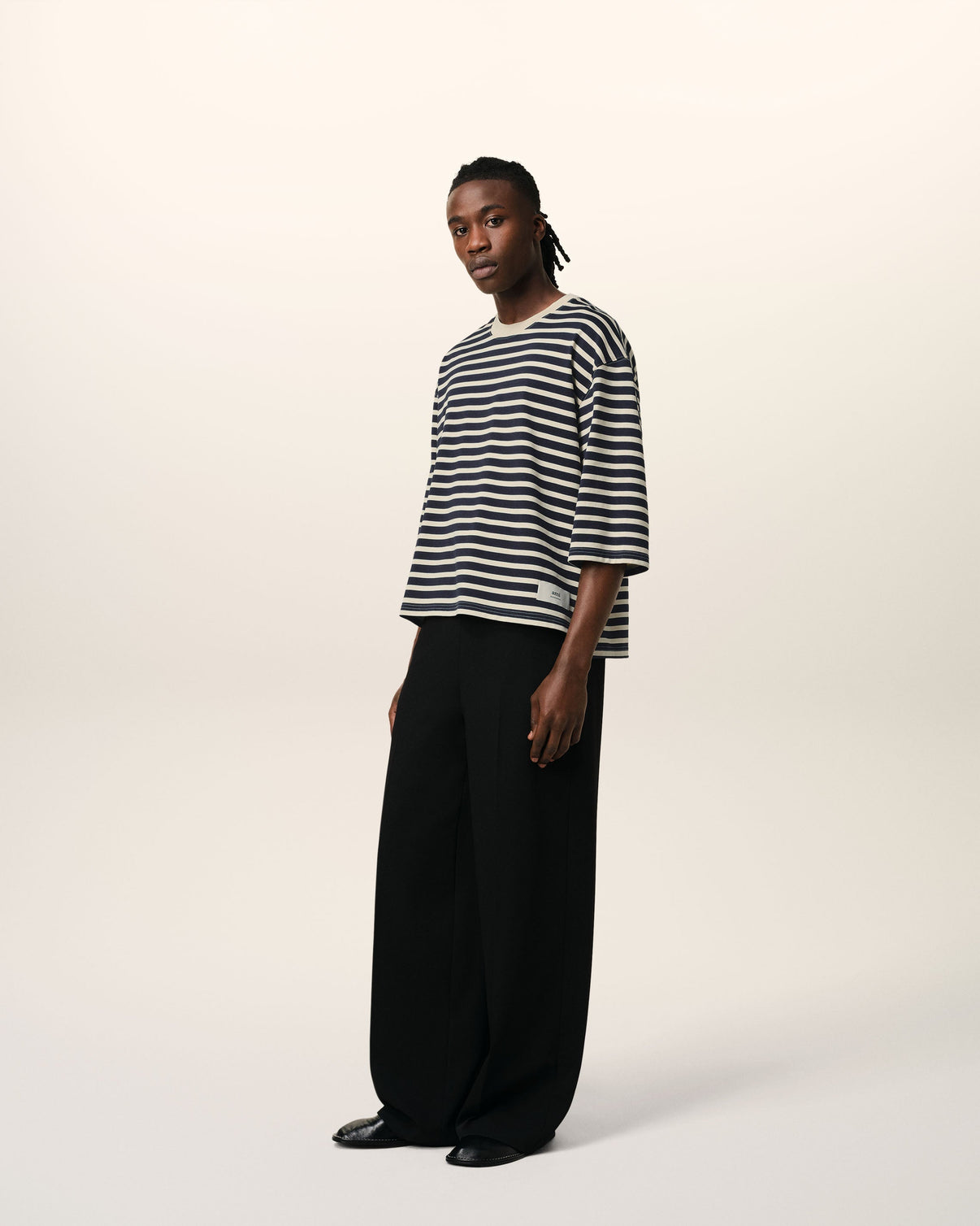 Navy Recycled Cotton Loose Striped T-Shirt