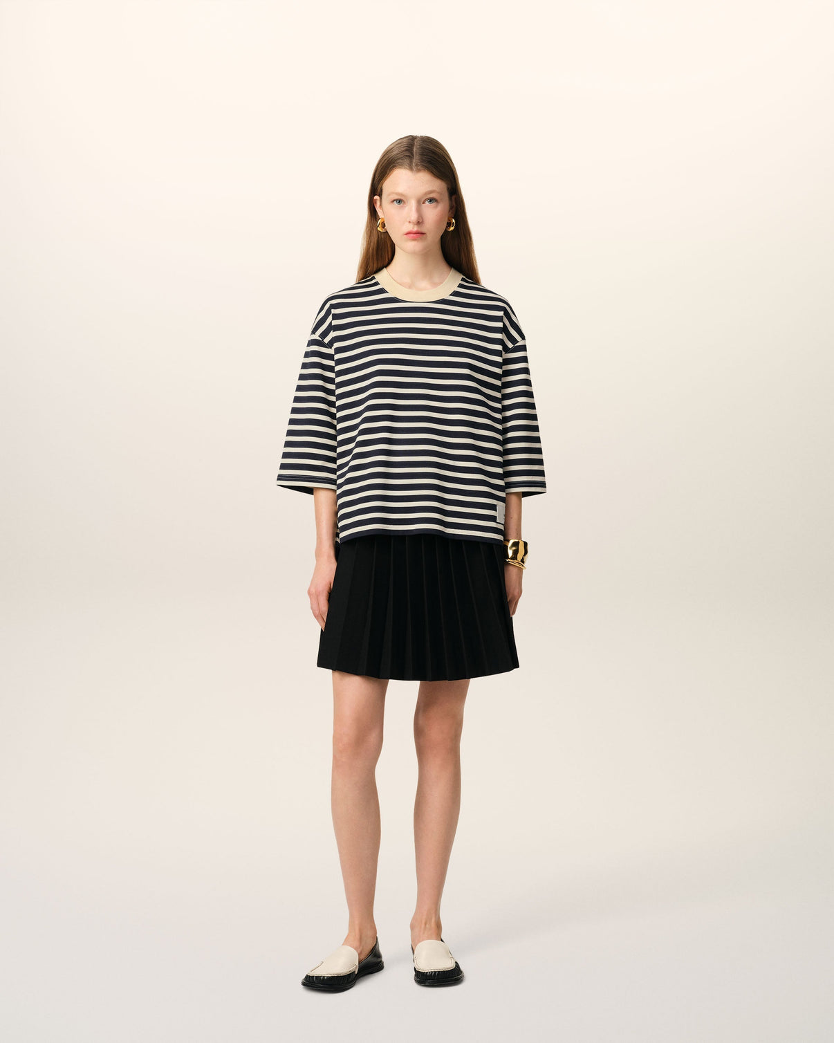 Navy Recycled Cotton Loose Striped T-Shirt