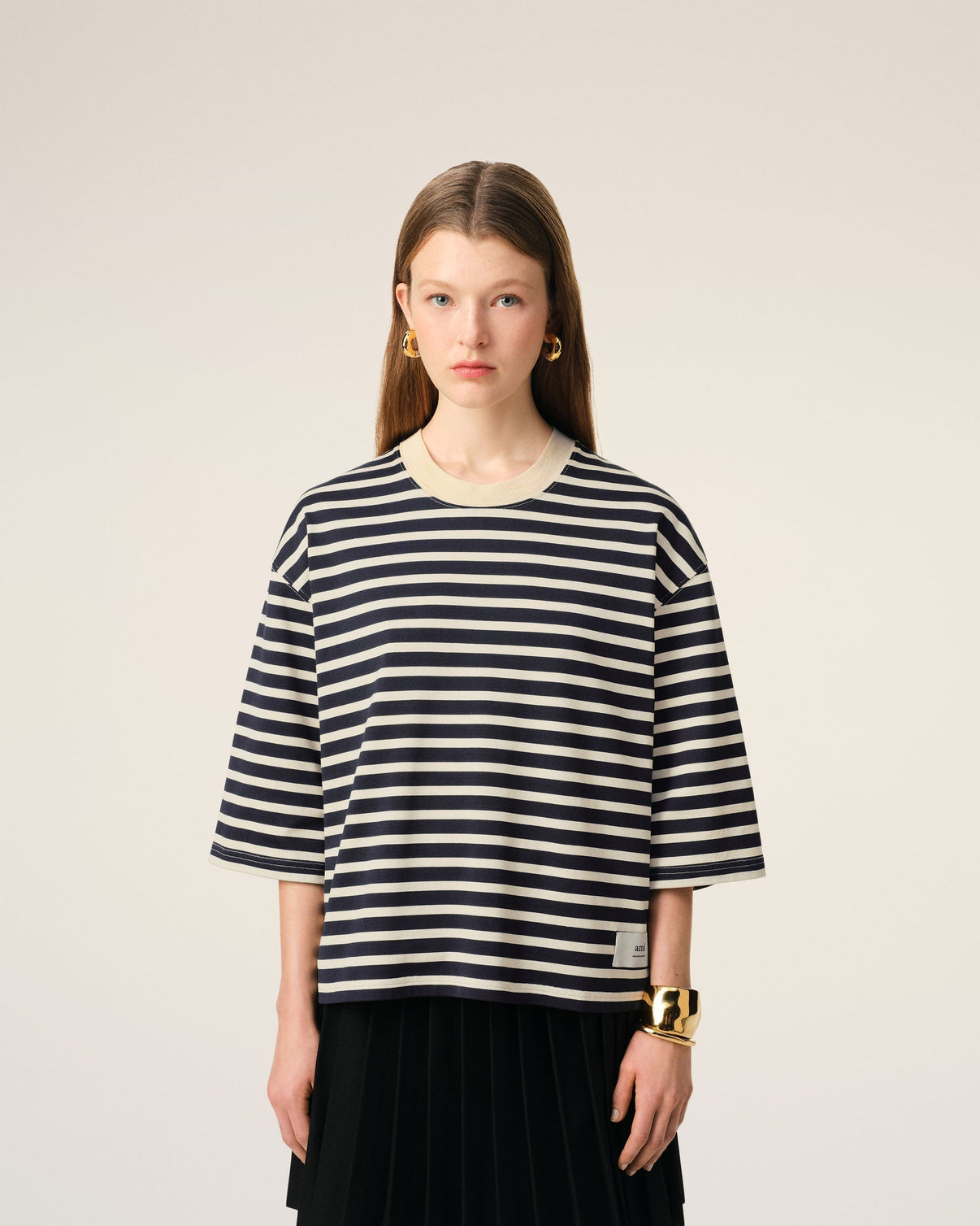 Navy Recycled Cotton Loose Striped T-Shirt