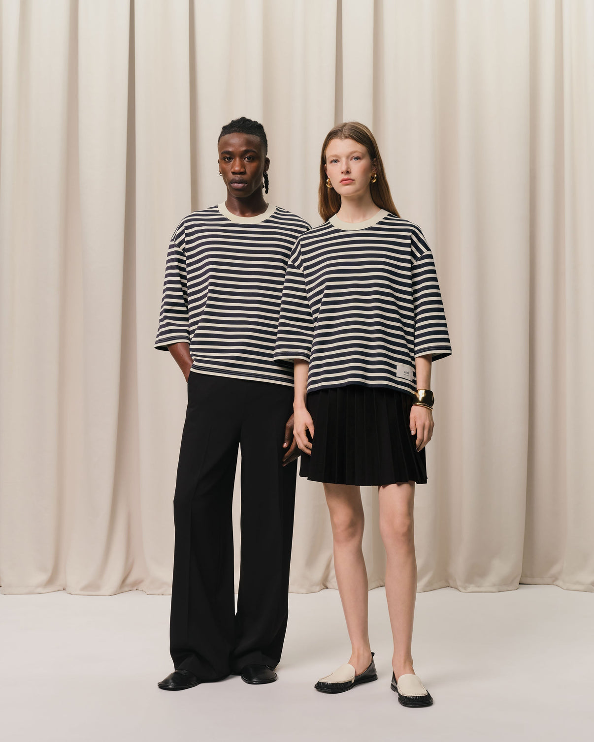 Navy Recycled Cotton Loose Striped T-Shirt