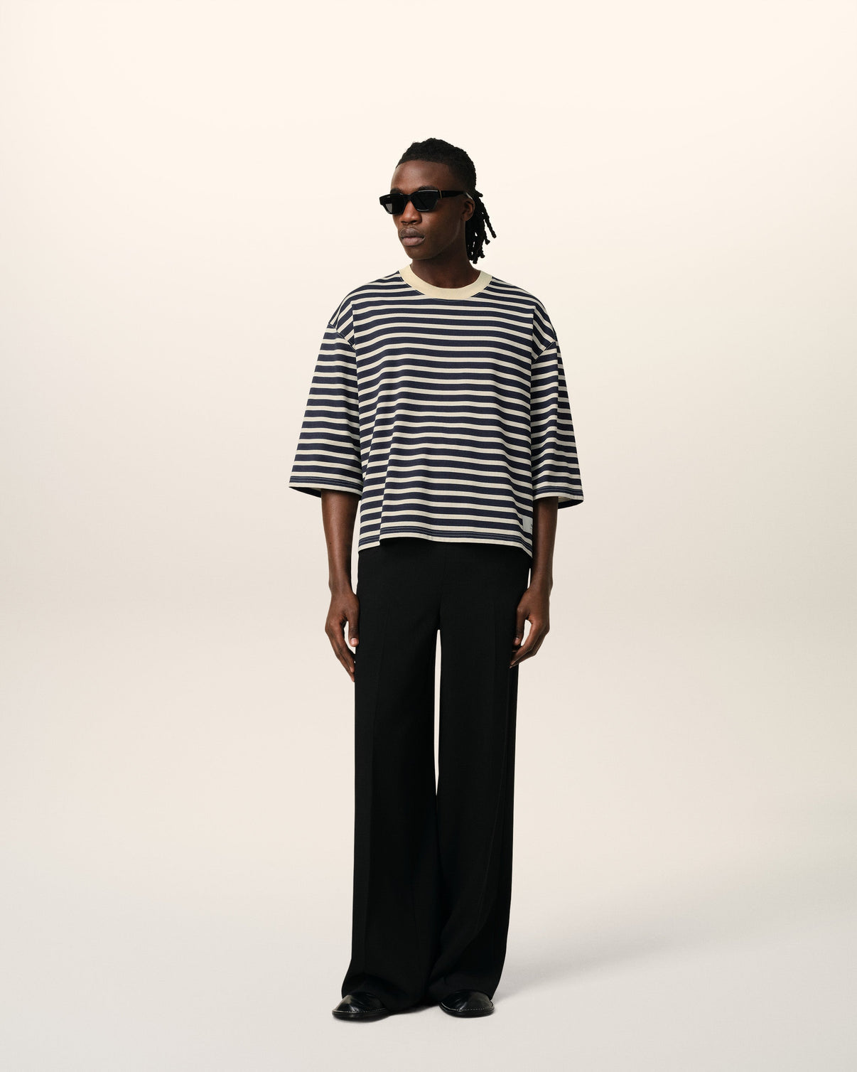 Navy Recycled Cotton Loose Striped T-Shirt