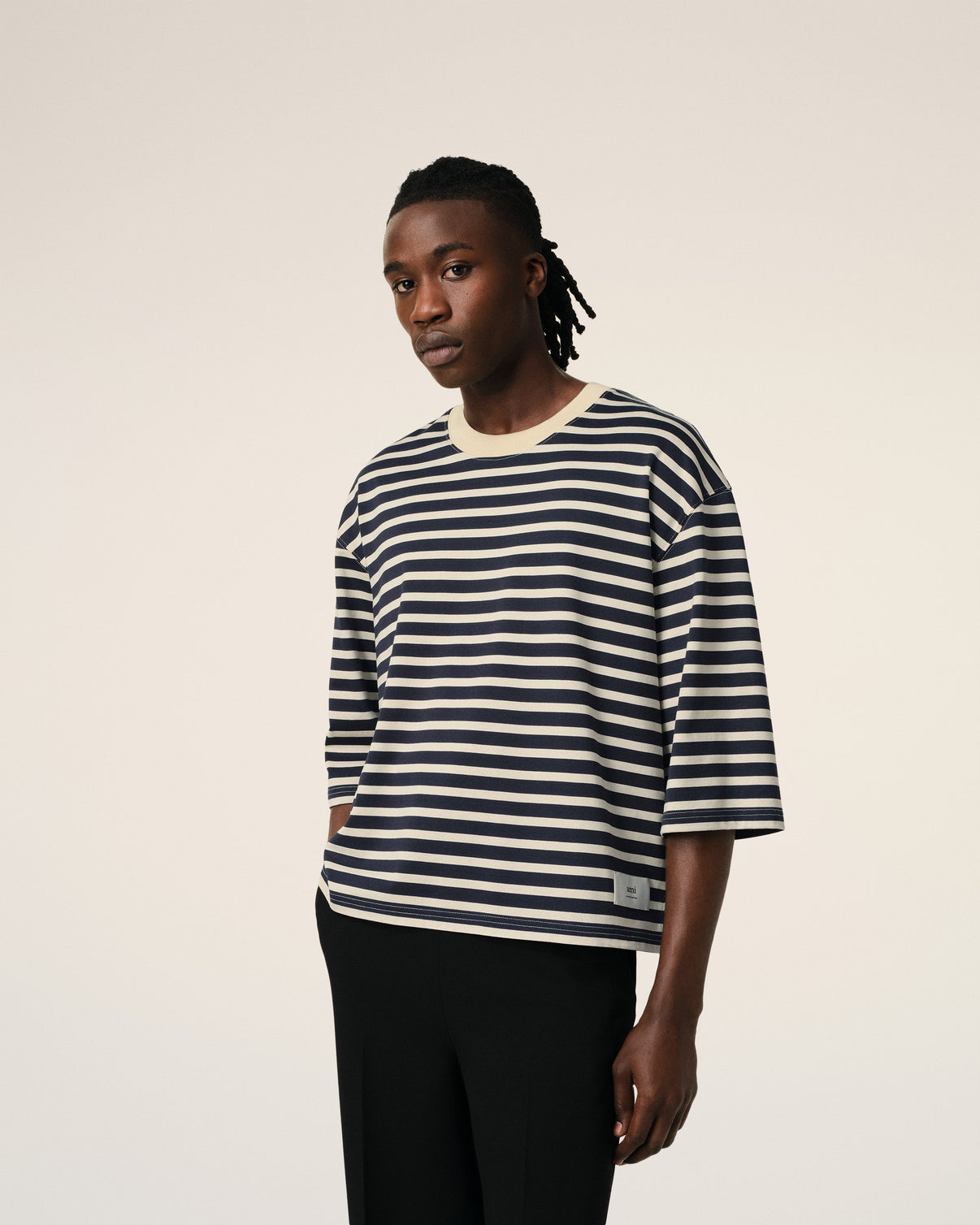 Navy Recycled Cotton Loose Striped T-Shirt