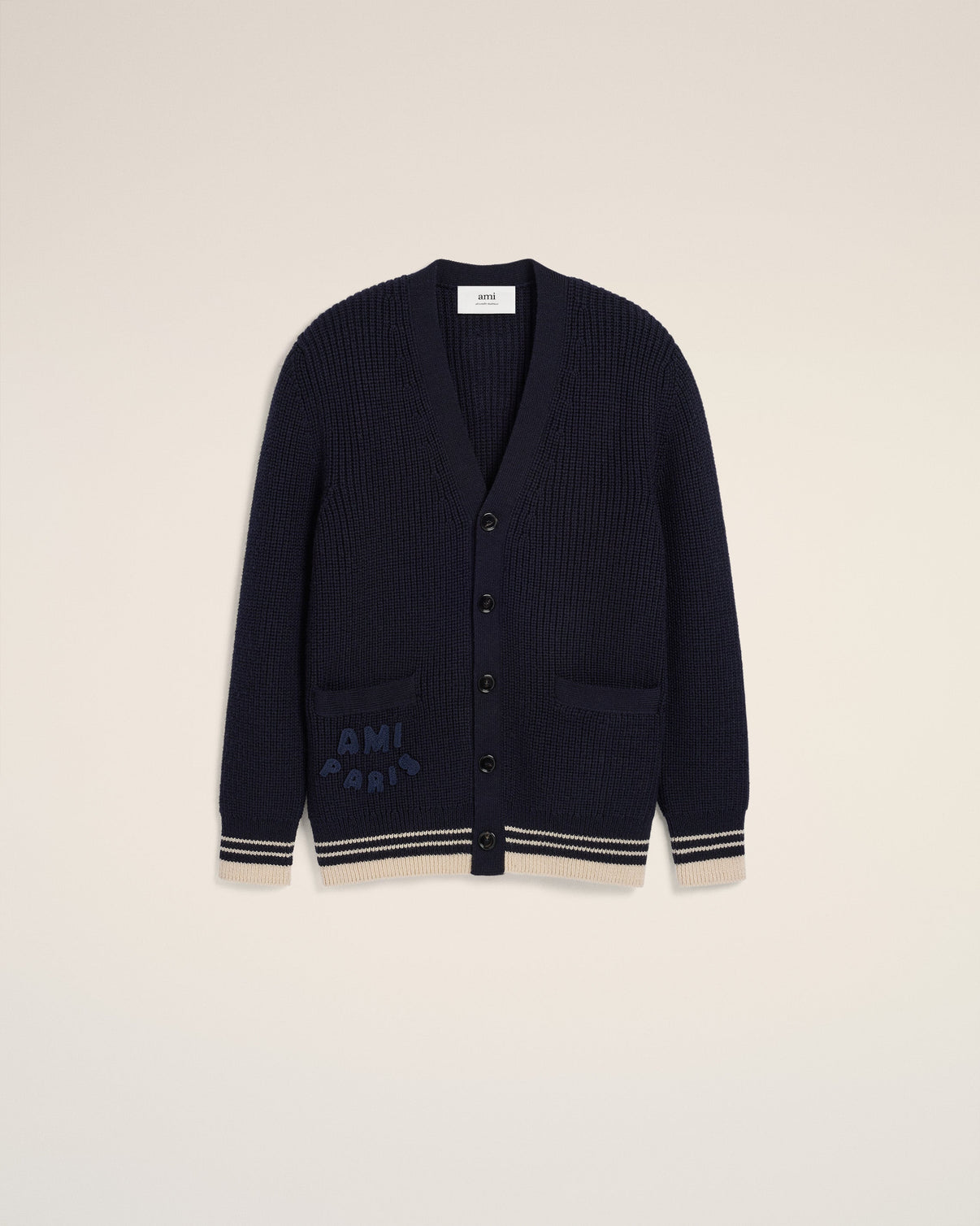 Navy Wool Ribbed Sweater