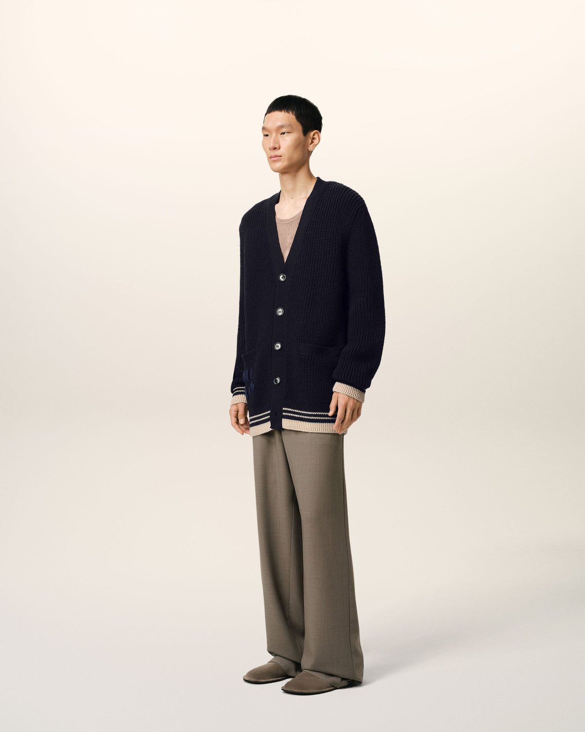 Navy Wool Ribbed Sweater