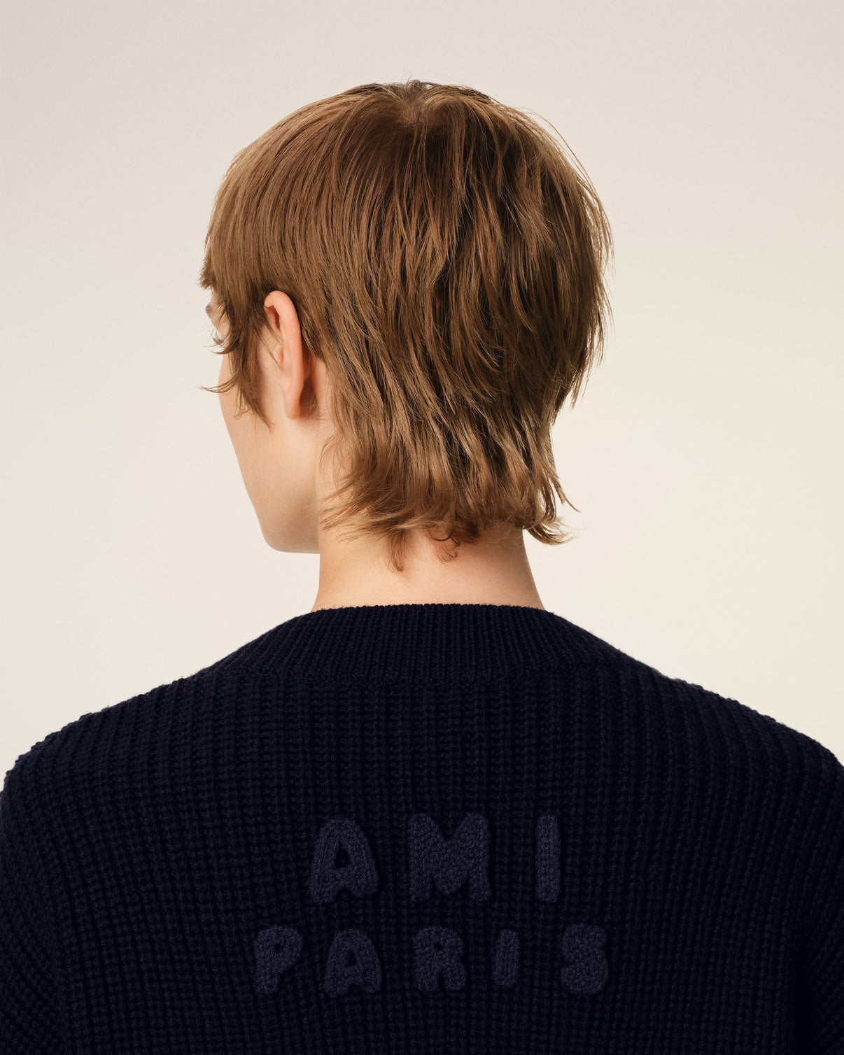 Navy Wool Ribbed V Neck Sweater