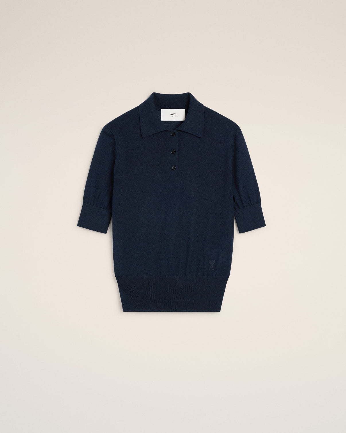 Navy Wool Silk Tonal Polo