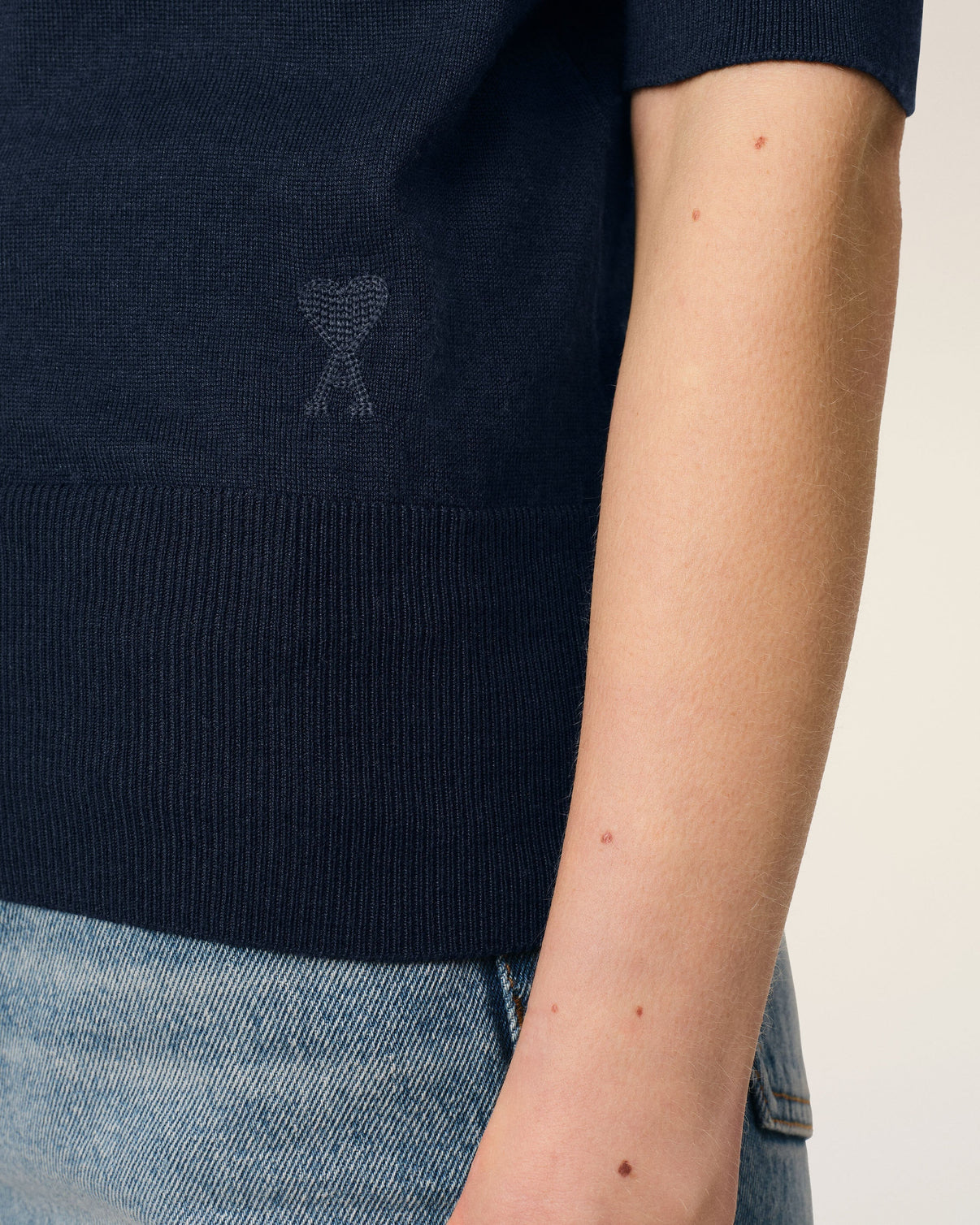 Navy Wool Silk Tonal Polo