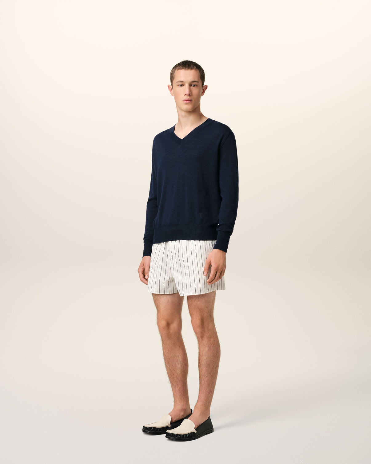 Navy Wool V Neck Sweater