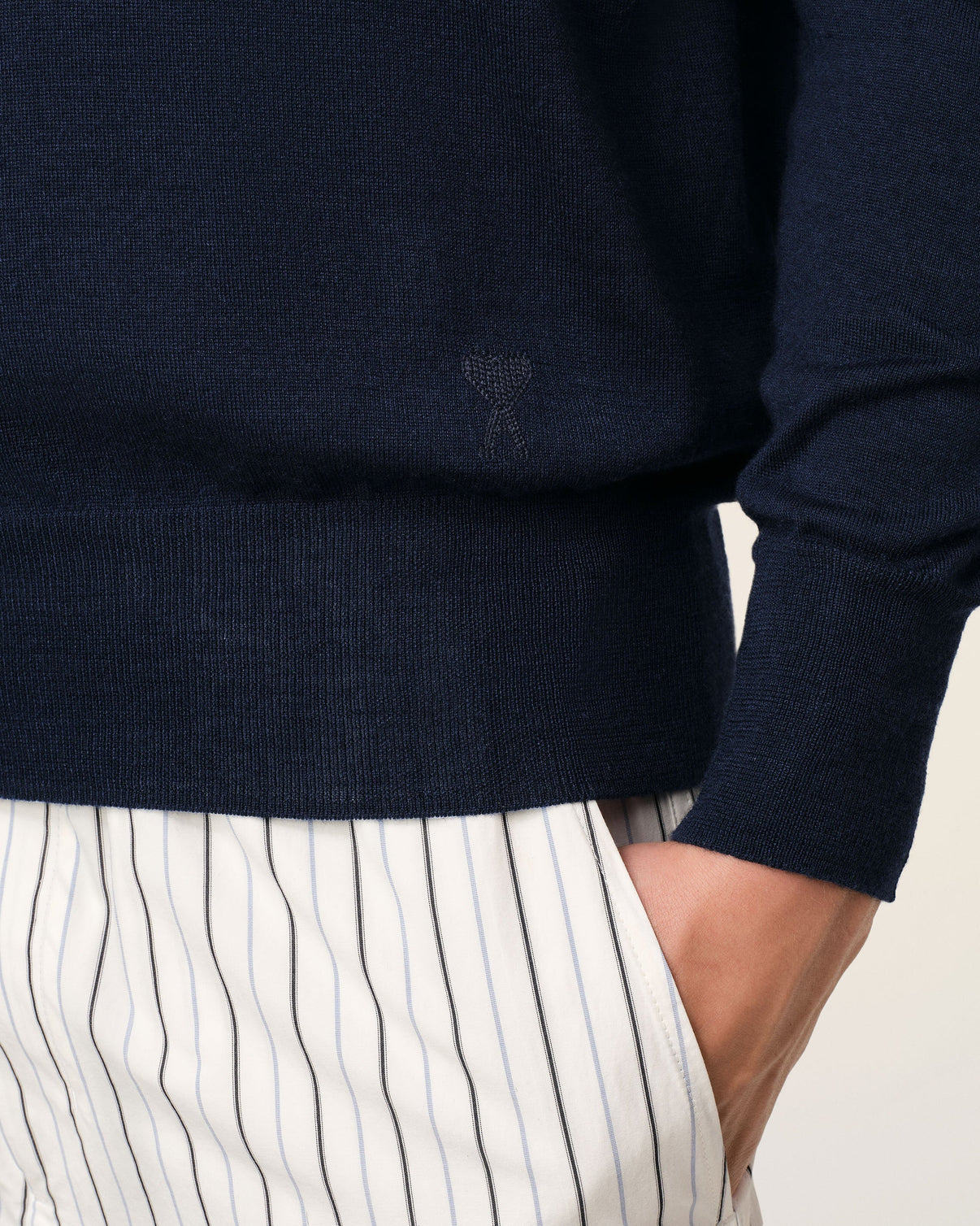 Navy Wool V Neck Sweater