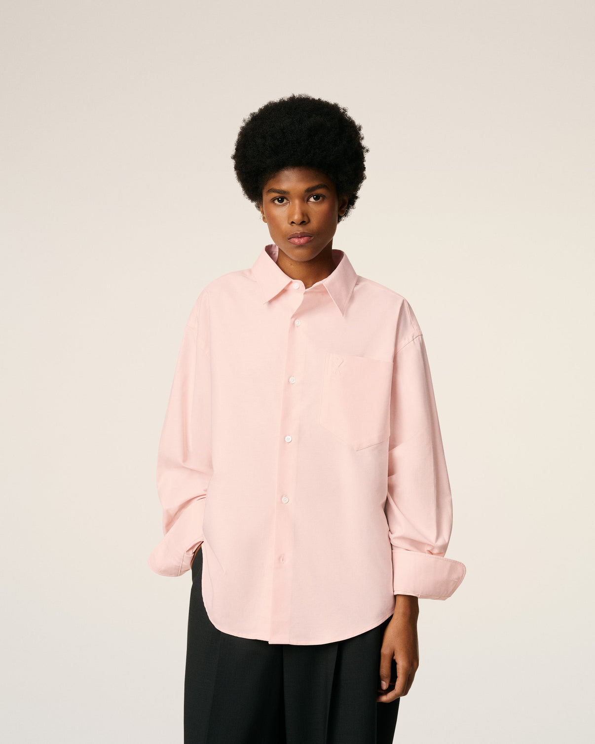 Pink Cotton Embossed Boxy Shirt