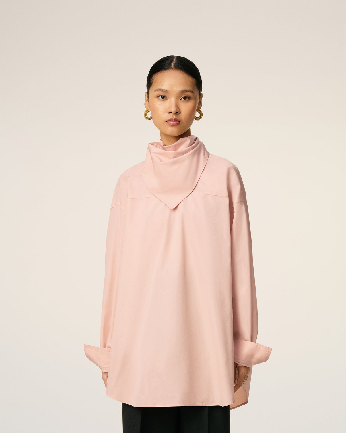 Pink Cotton Long Sleeves Bandana Blouse