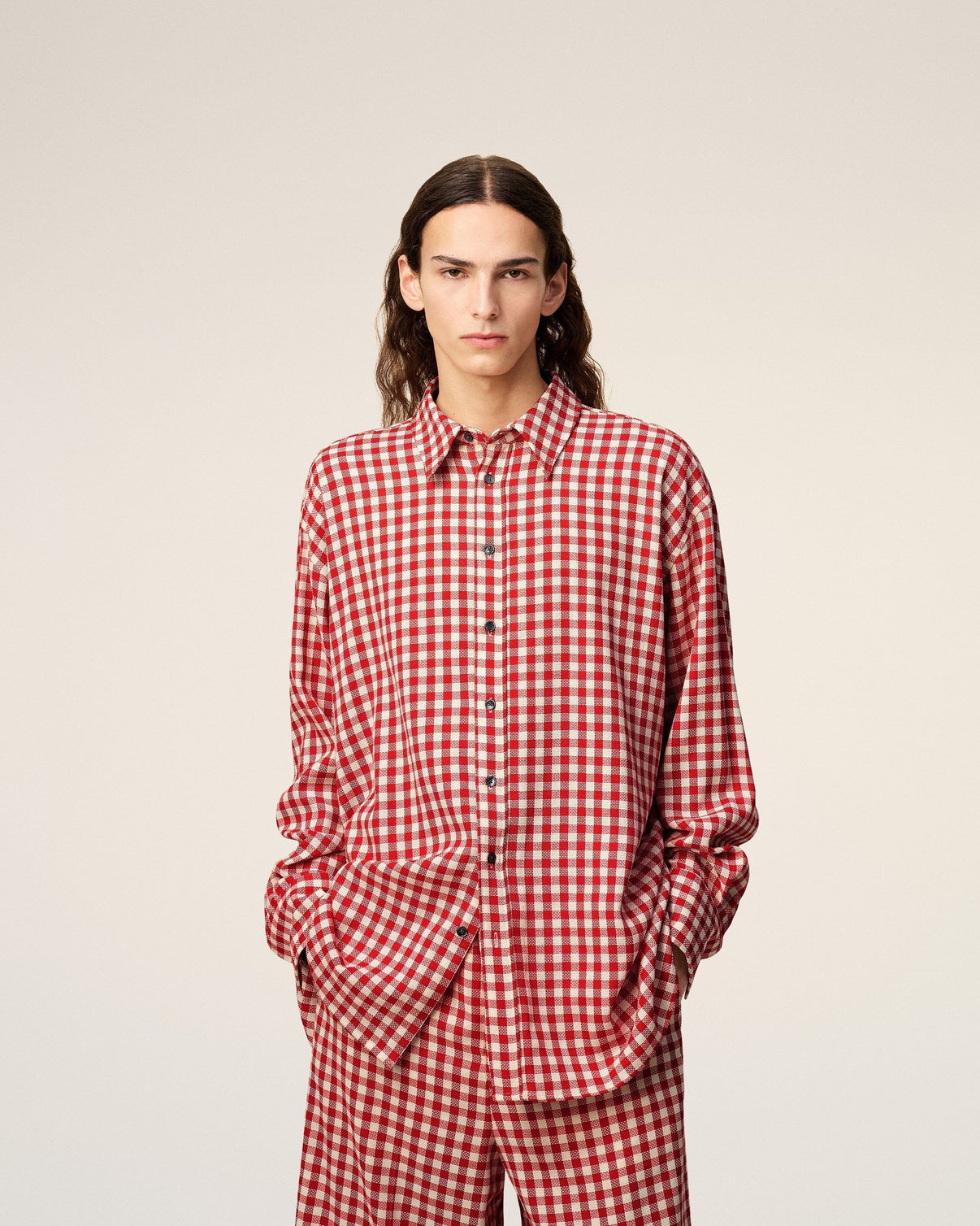 Plaid Red Wool Loose Shirt