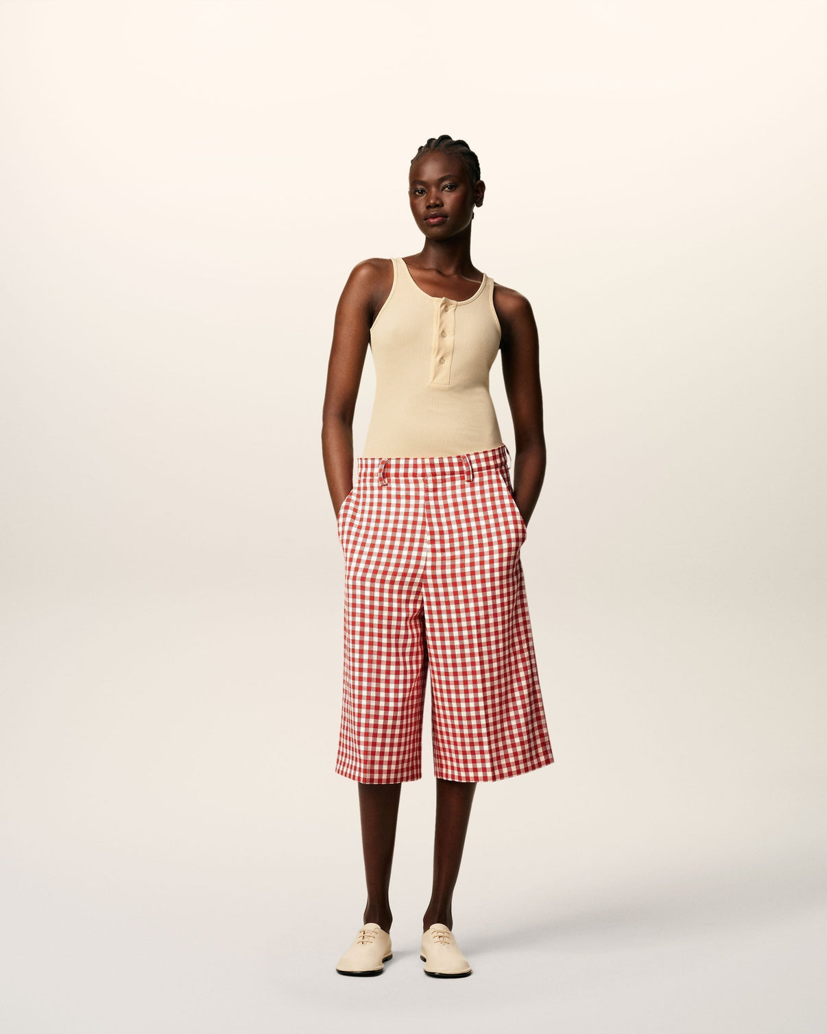 Plaid Red Wool Wide Bermuda
