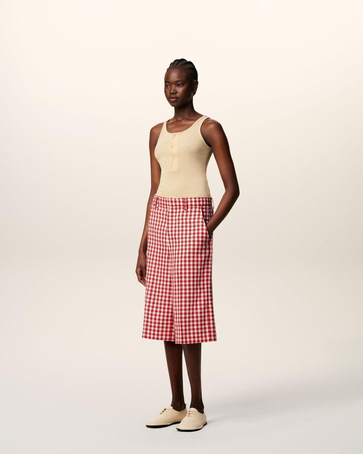 Plaid Red Wool Wide Bermuda