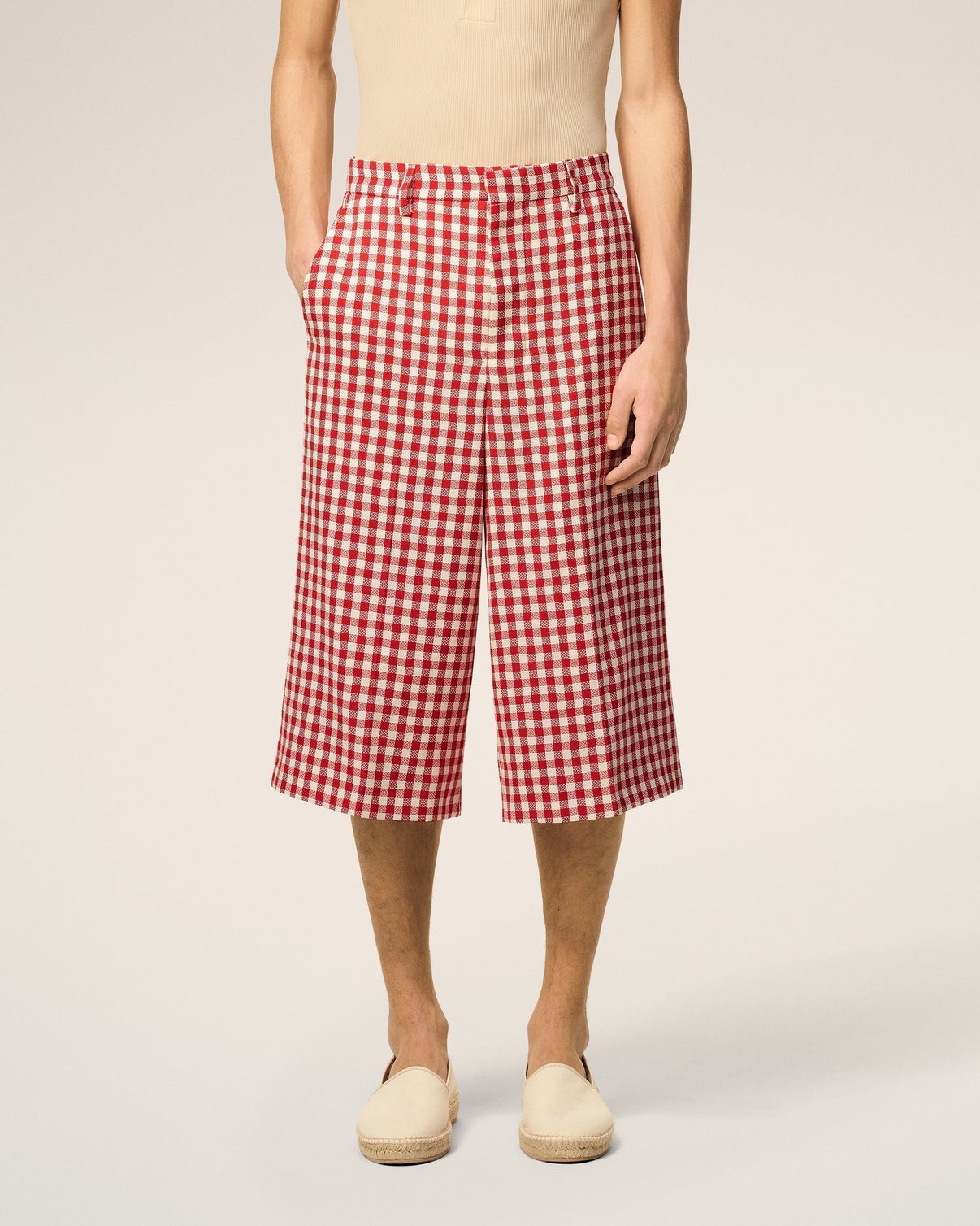 Plaid Red Wool Wide Bermuda