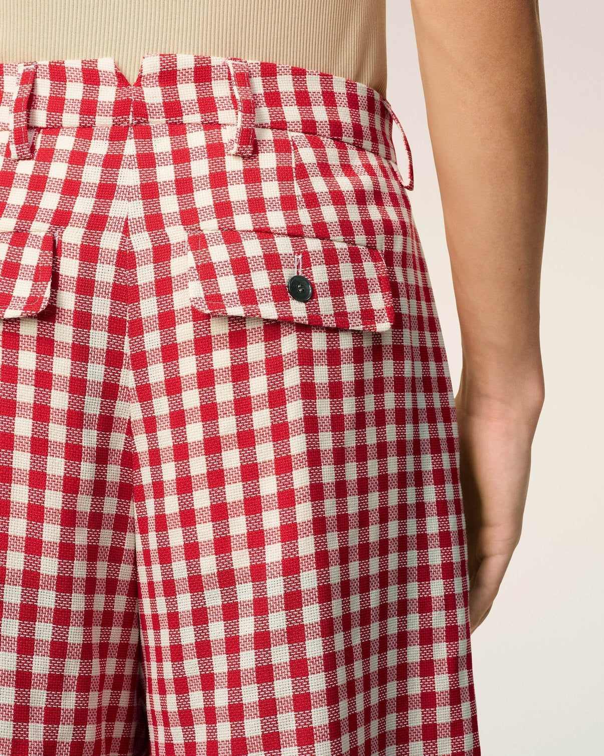 Plaid Red Wool Wide Bermuda