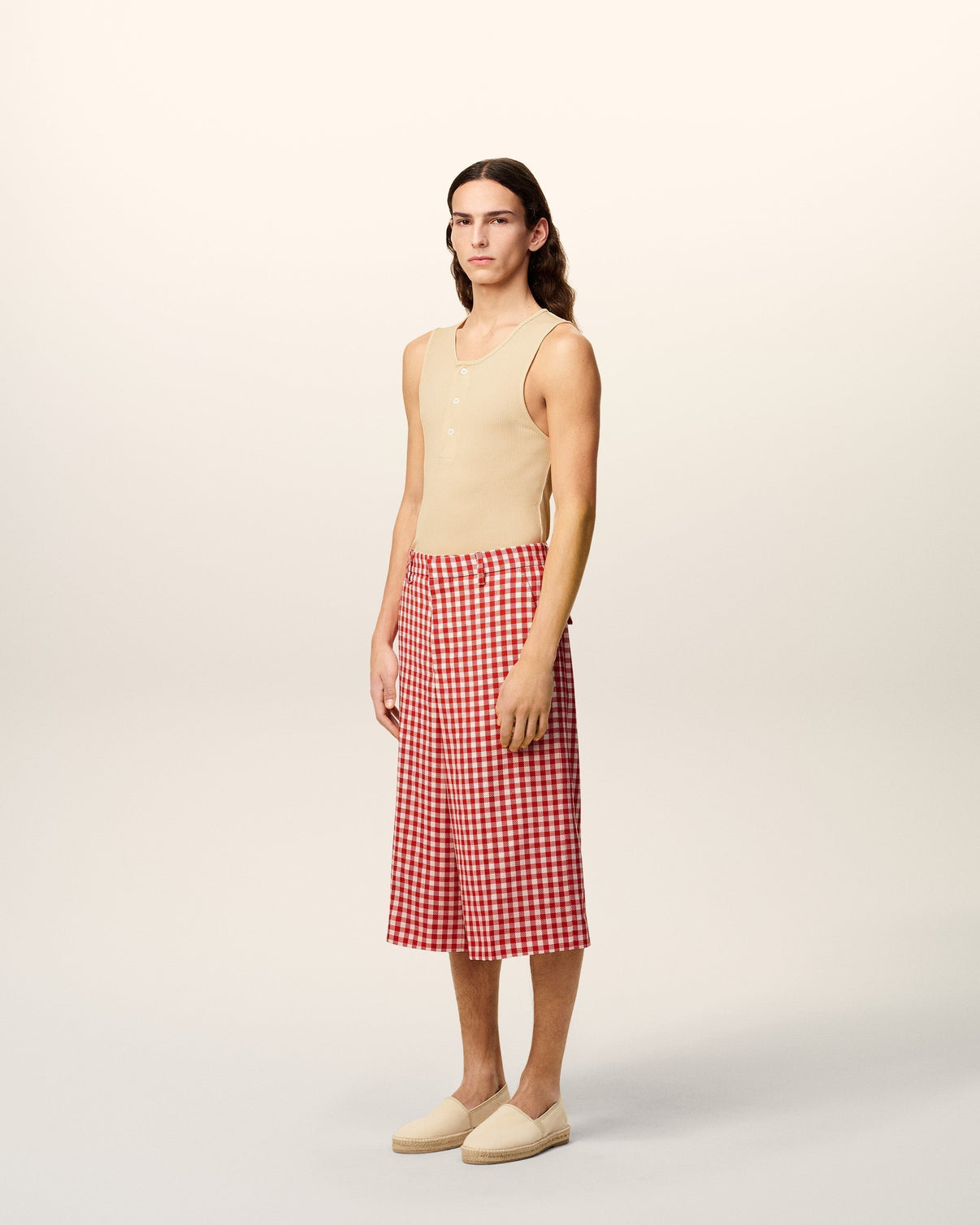 Plaid Red Wool Wide Bermuda