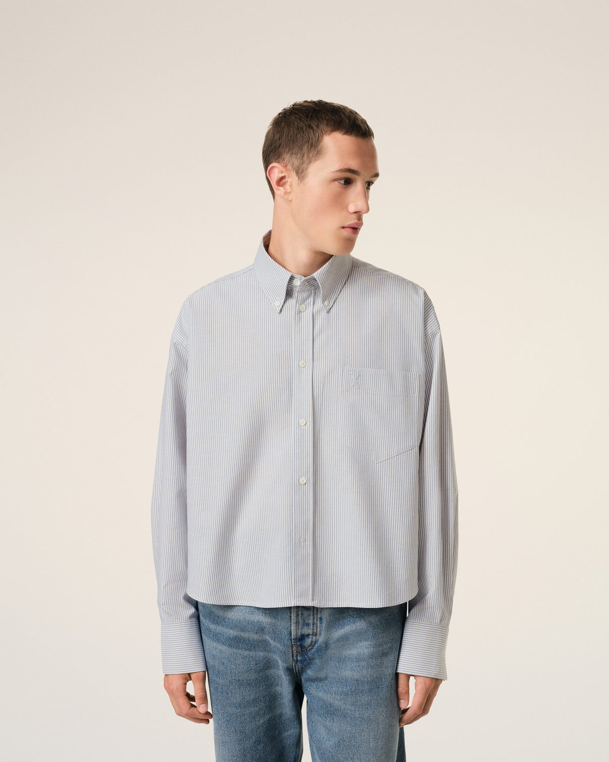Purple Cotton Cropped Oversized Shirt