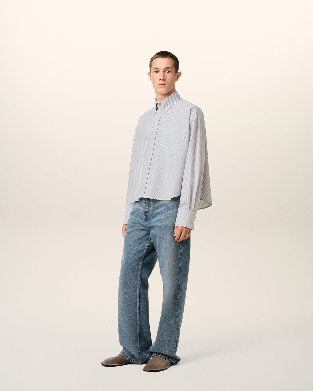 Purple Cotton Cropped Oversized Shirt