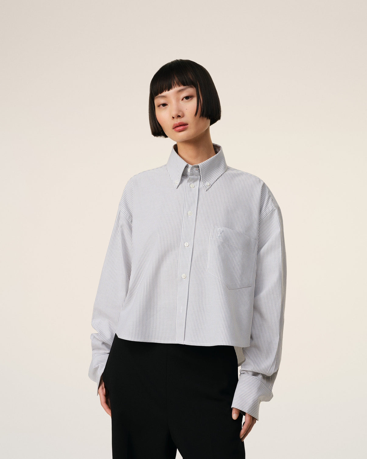 Purple Cotton Cropped Oversized Shirt