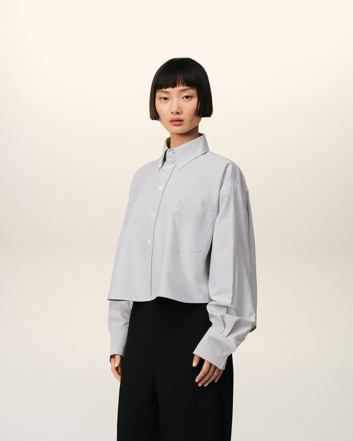 Purple Cotton Cropped Oversized Shirt