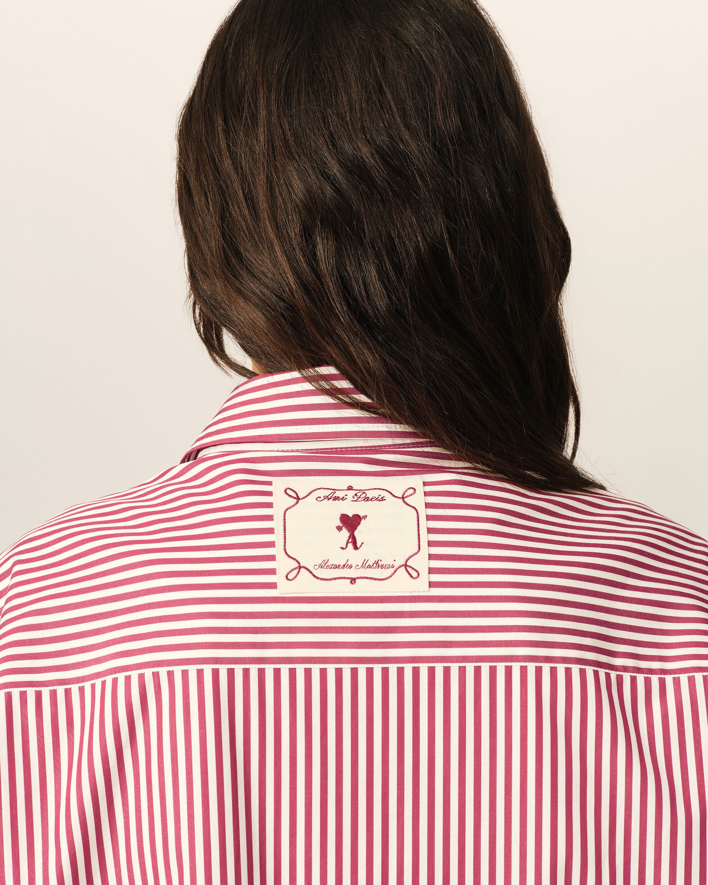 Red boxy striped cotton shirt