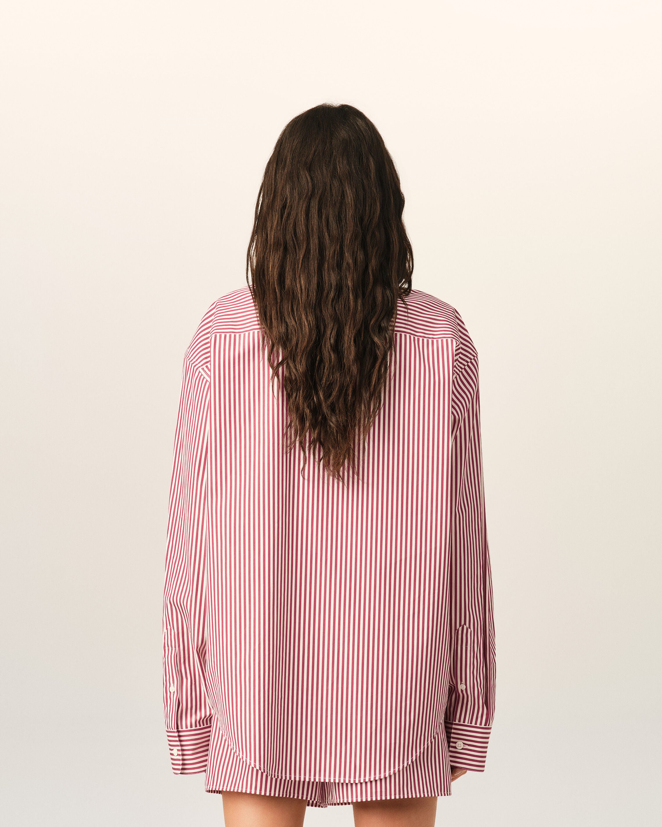 Red boxy striped cotton shirt
