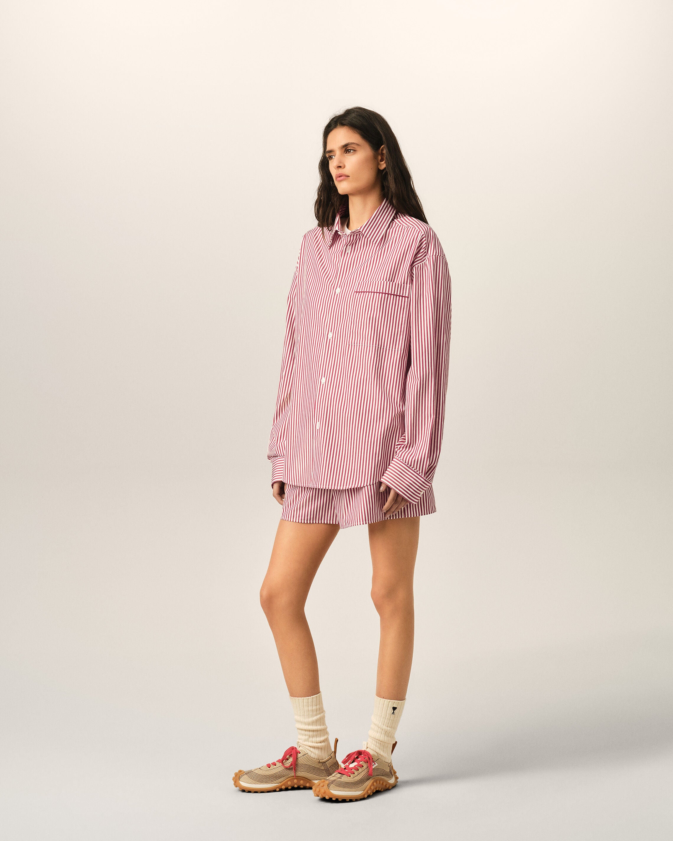 Red boxy striped cotton shirt