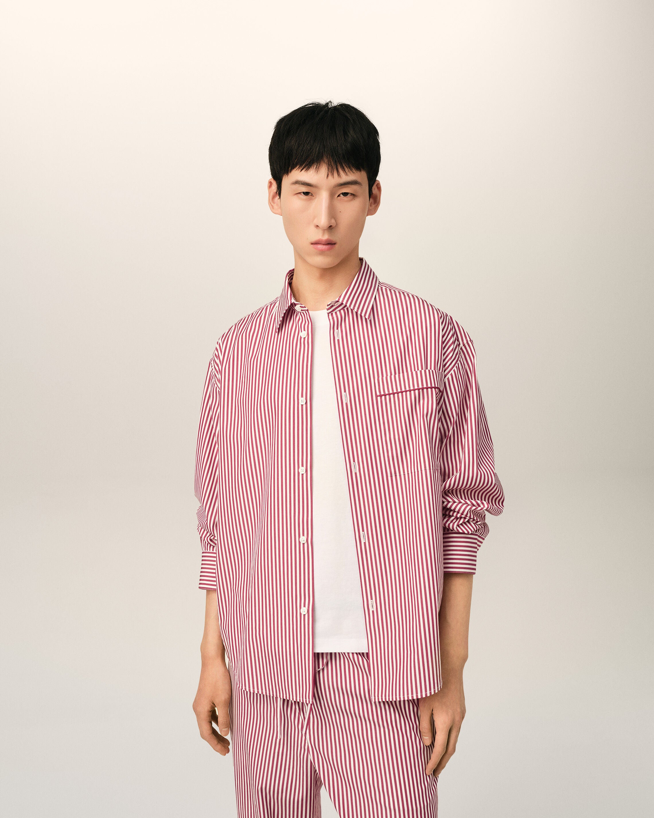 Red boxy striped cotton shirt