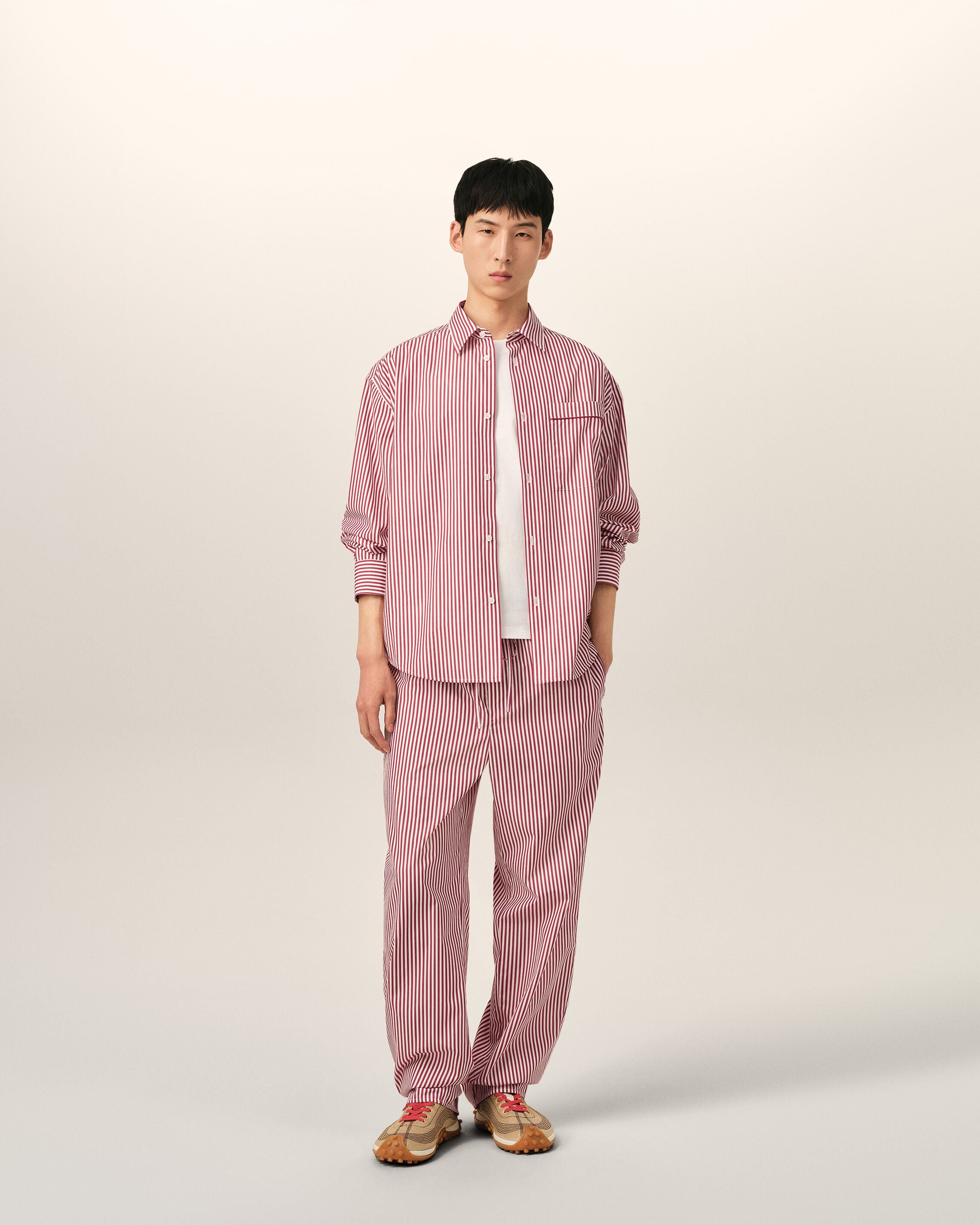 Red boxy striped cotton shirt