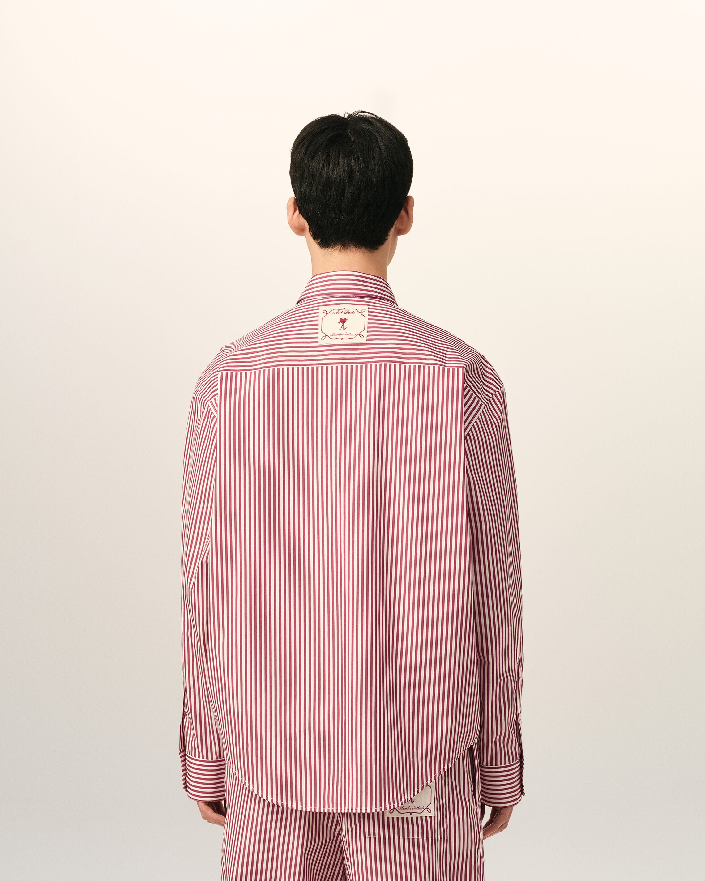 Red boxy striped cotton shirt